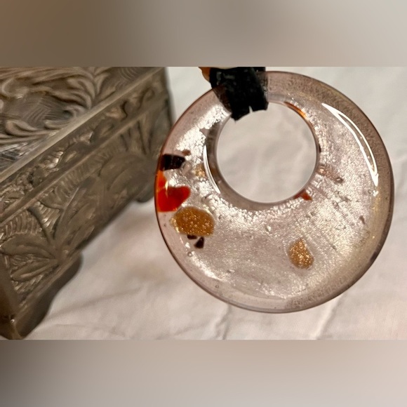 Elegant Dichroic Glass Rose Pink Pendant Necklace Red, Black, Gold Handmade - Picture 8 of 17